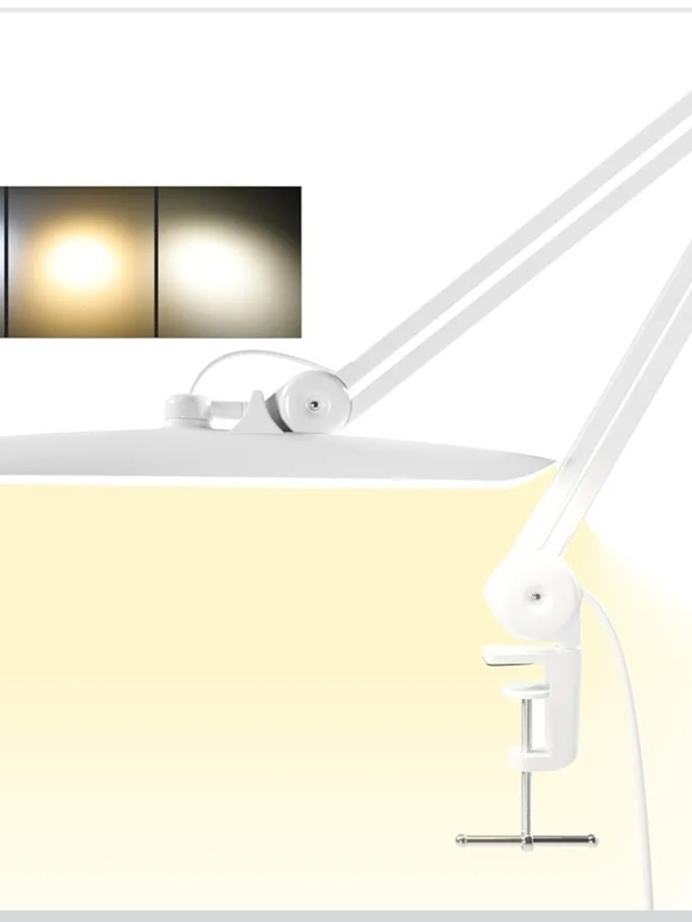 3000LM LED Clamp Desk Lamp Dimmable Task Light Adjustable Arm White